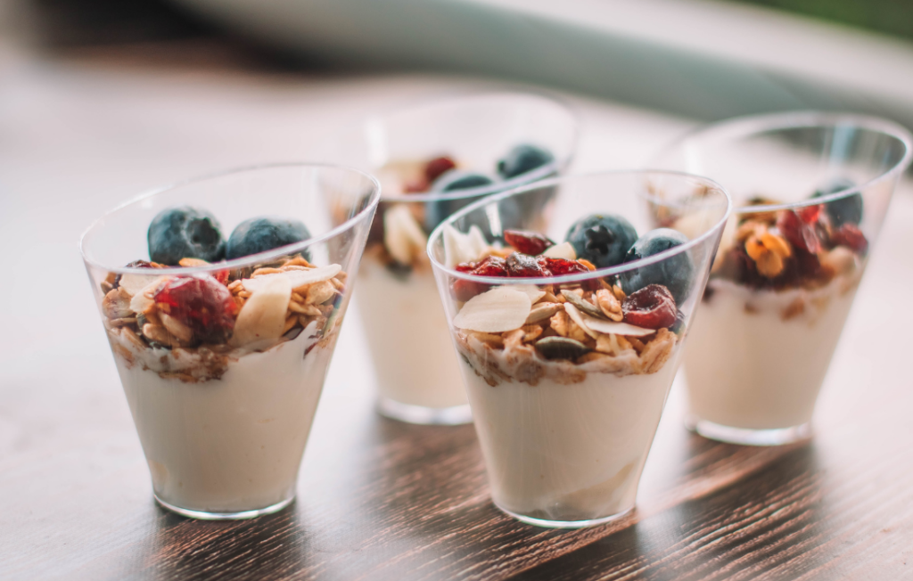 Yogurt cups with granola and fruit